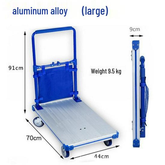 Compact Folding Aluminum Trolley Cart - Lightweight Flatbed Hand Truck for Cargo and Household Use