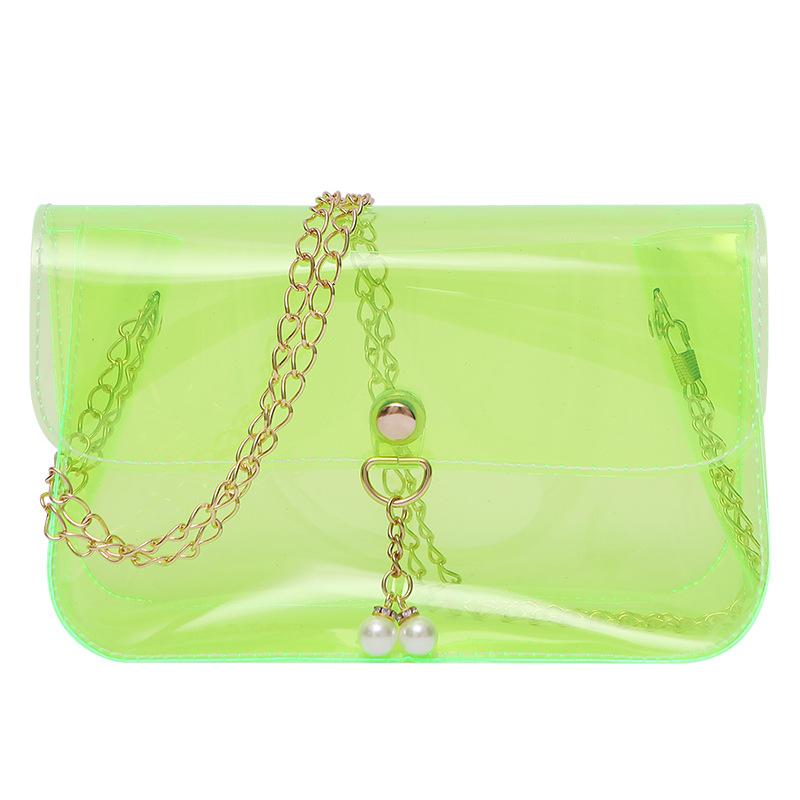 Fresh and Simple Candy Color Transparent Small Square Bag Fashionable Personality Pearl Pendant Chain Messenger Bag Mobile Phone Small Bag Women