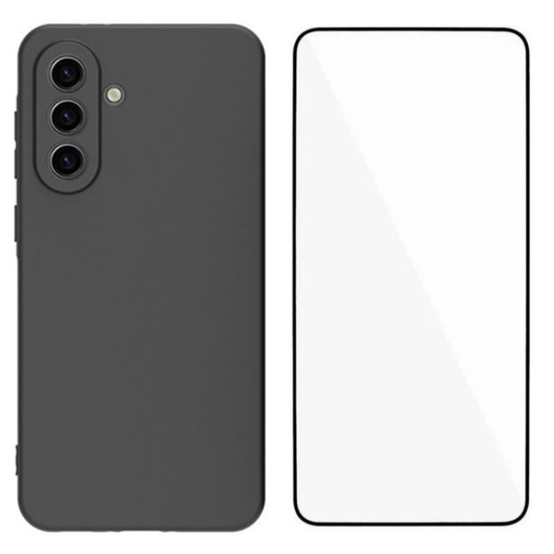 

For Samsung Galaxy A36 5G TPU Case WANLONFENG MS Series Matte Back Cover with Tempered Glass Black