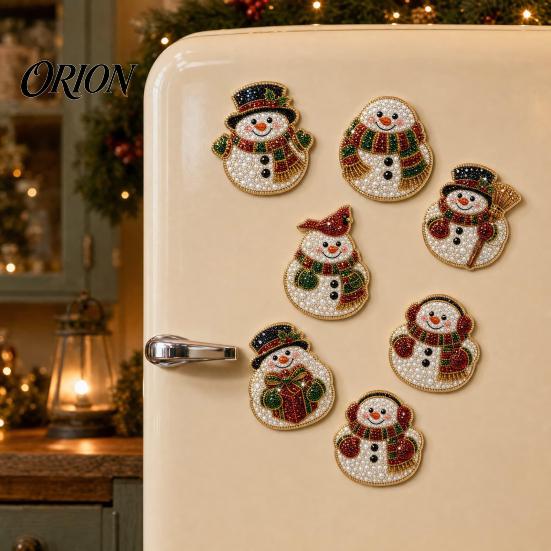 Faux Pearl Painting Decor 6Pcs/Set Fridge Magnets Art Kit, Christmas Snowman Tree Santa DIY Activities Magnets, Mosaic Refrigerator Decorative