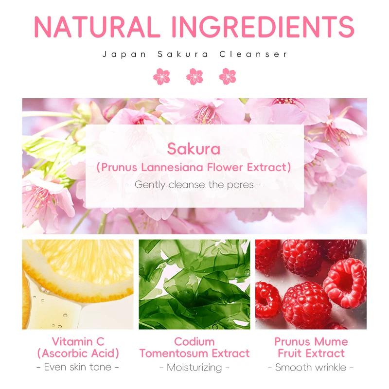 LAIKOU Sakura Foaming Facial Cleanser Cherry Blossoms Face Wash Pores Blackheads 50g