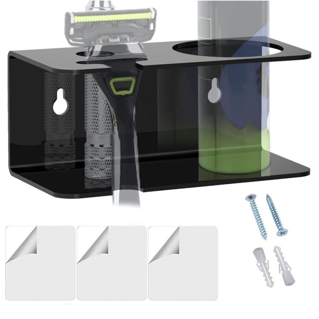 Razor and Shaving Cream Stand for Wall Adhesive Acrylic Organization Rack for Shower Hotel College Dorm Toilet Accessories