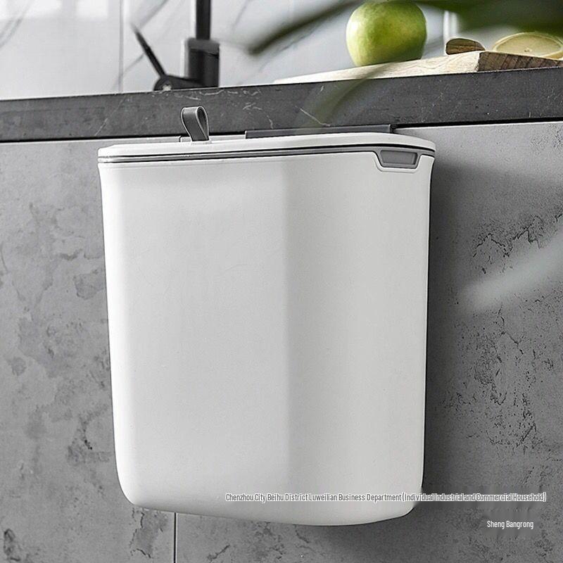 Wall-Mounted Sliding Lid Trash Can for Cabinet or Bathroom, Large Plastic