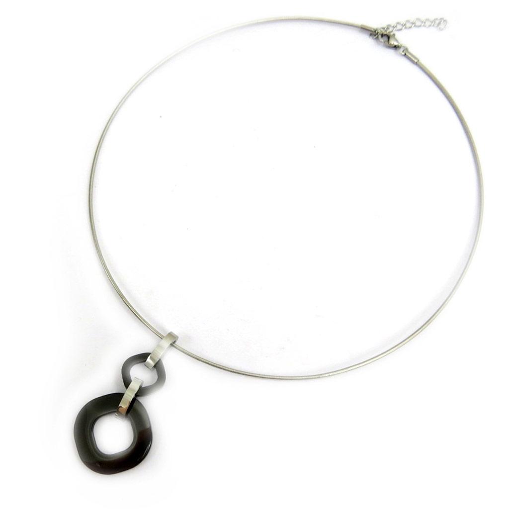 Les Trésors De Lily [L6703] - Colier din oțel argintiu negru „Coreografie” (ceramică)