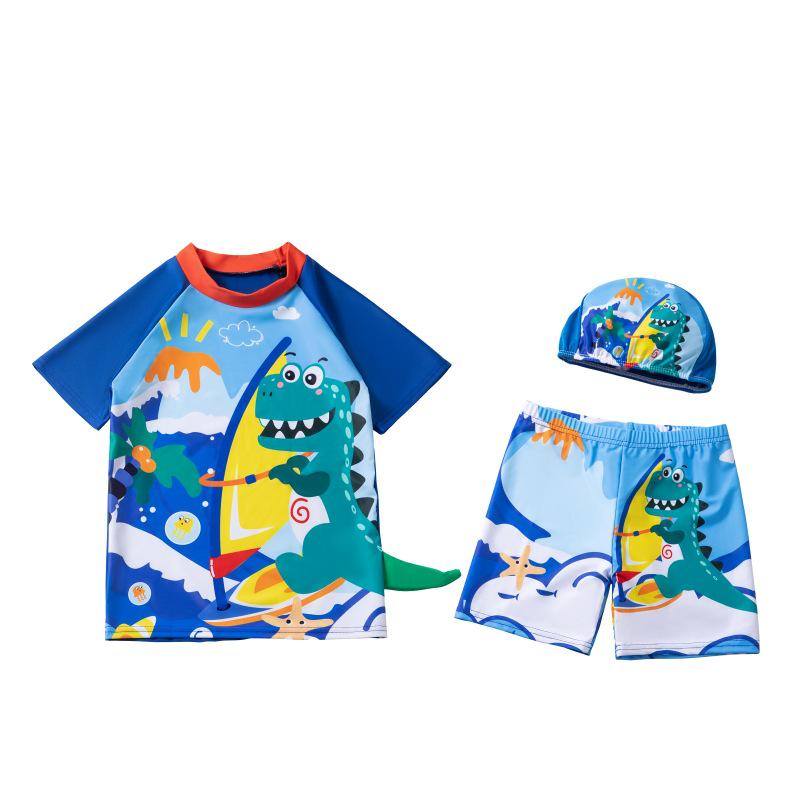 Children's Quick-Dry UPF Sun Protection Swim Set: Boys' Short-Sleeved Swimsuit and Baby Diving/Surfing Suit