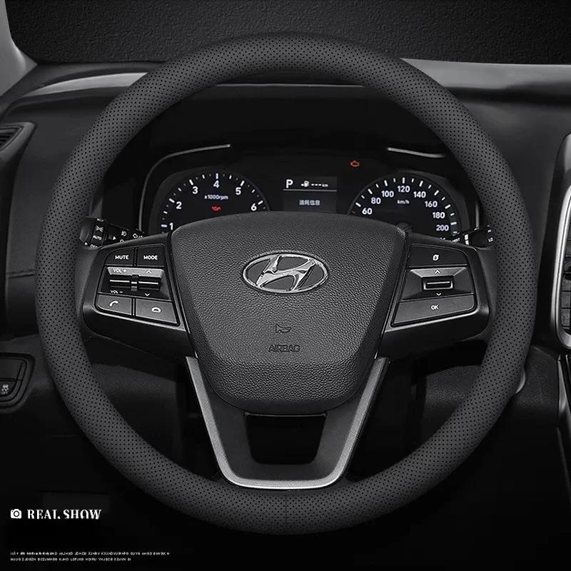 Car Leather Steering Wheel Cover for Hyundai NEXO IONIQ 5 6 9 XRT N Line EV 2024 2025 Accessories