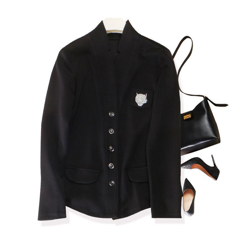 

Amount of Wai Trade Orders! Embroidered Tiger Head Composite Double-Layer Cotton Single-Breasted Baseball Uniform Outwear Female New Spring & Fall New Black 2XL