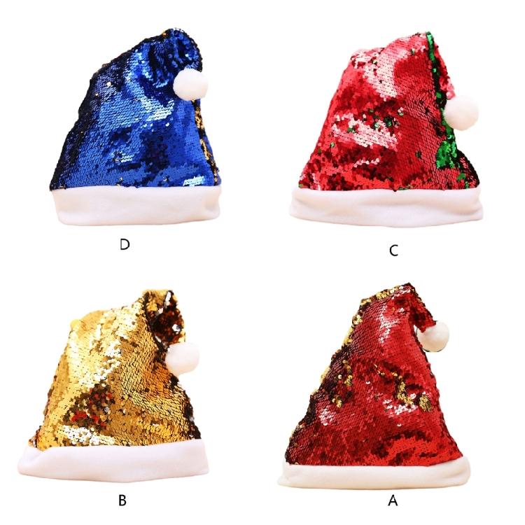 Holiday Glitter Santa Hat Color Flip Sequins Christmas Hat Santa Clauses Hat