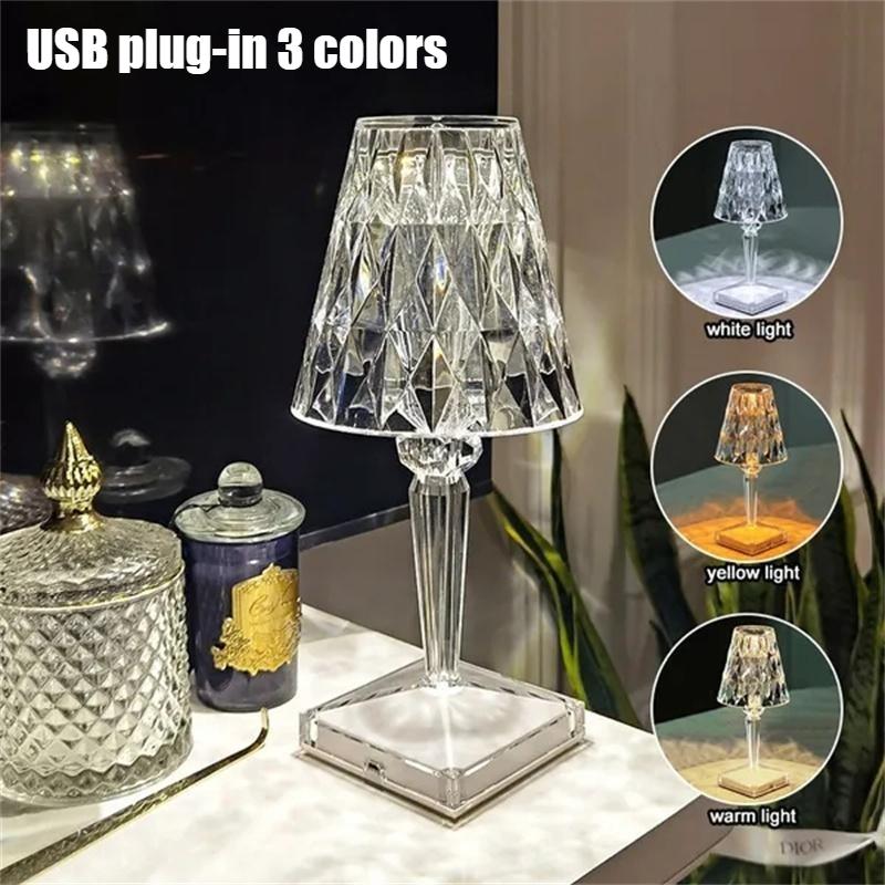 

Хрустальная настольная лампа с бриллиантами USB Акриловый декор для стола Атмосферная лампа Светодиодный прикроватный ночник для спальни/гостиной/ресторана USB plug-in 3 colors