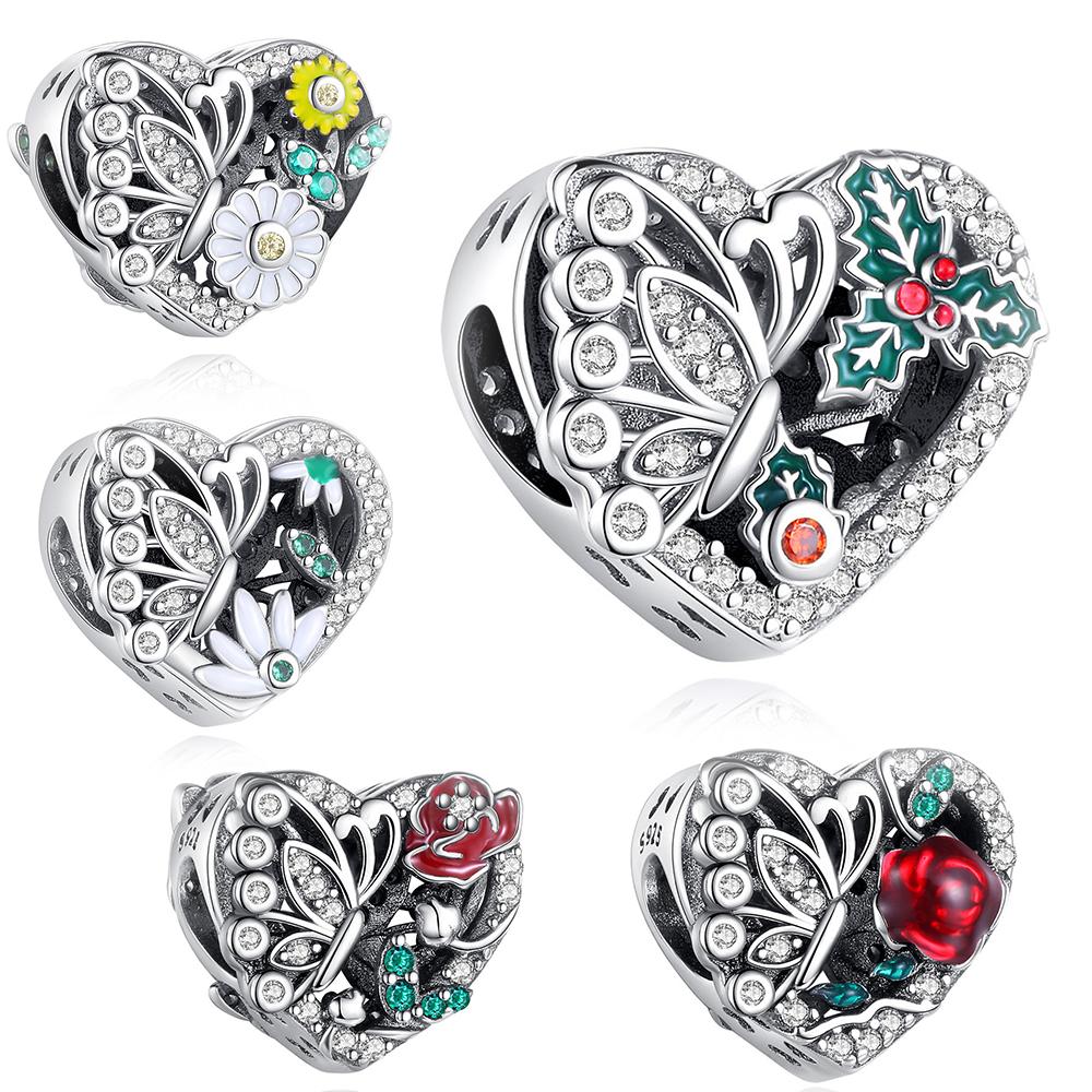 Heart Daisy Rose Snow Lotus Flower Beads Copper Plated For Charms Copper Plated Original Bracelet For Jewelry Making