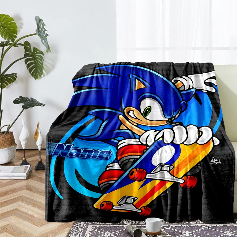 Custom Name Sonic Theme Printed Blanket - Perfect for Couch, Bed, Travel & Outdoor Use | Machine Washable, Cozy & Durable.