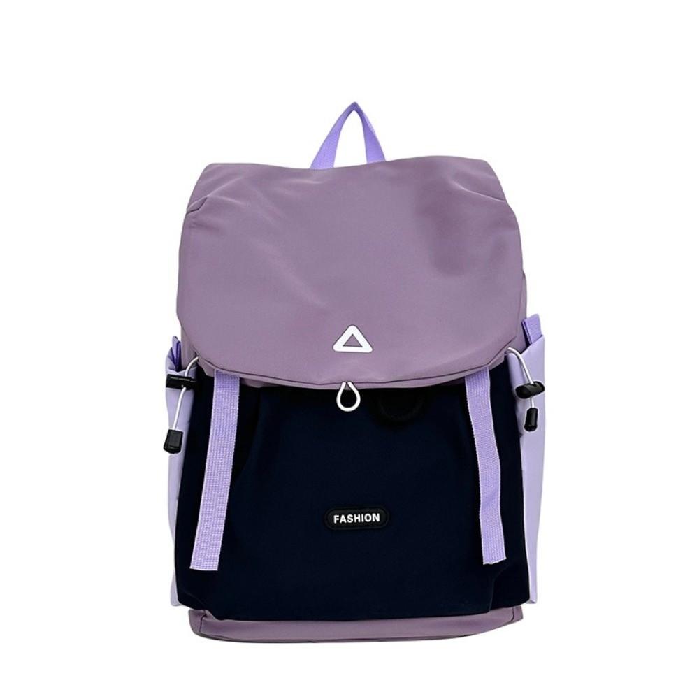 Fashion Nylon Outdoor Backpack Color-blocked Lightweight Travel Rucksack Large Capacity Students Schoolbag
