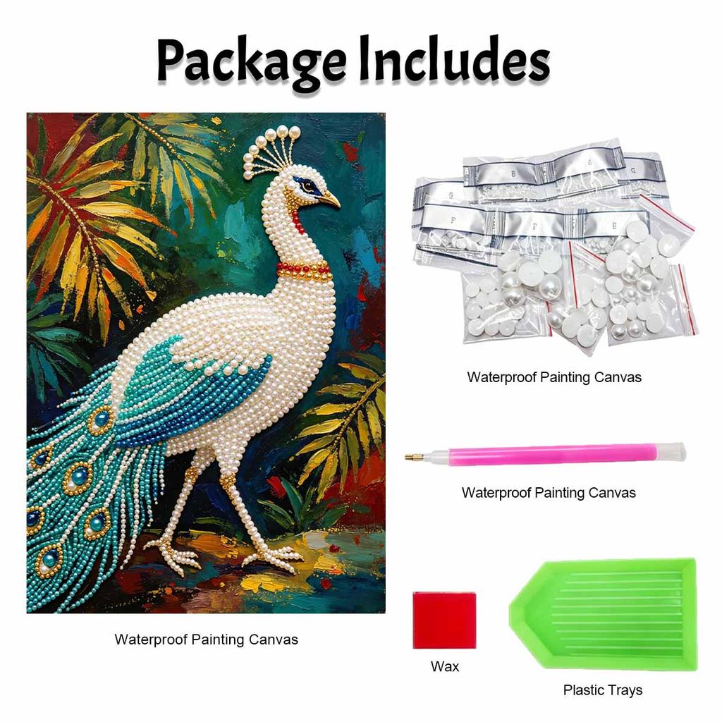 Elegant Peacock Pearl Kit 5D DIY Round Rhinestone Art for Adults Relaxing Handmade Wall Decor National Day Gift Frameless
