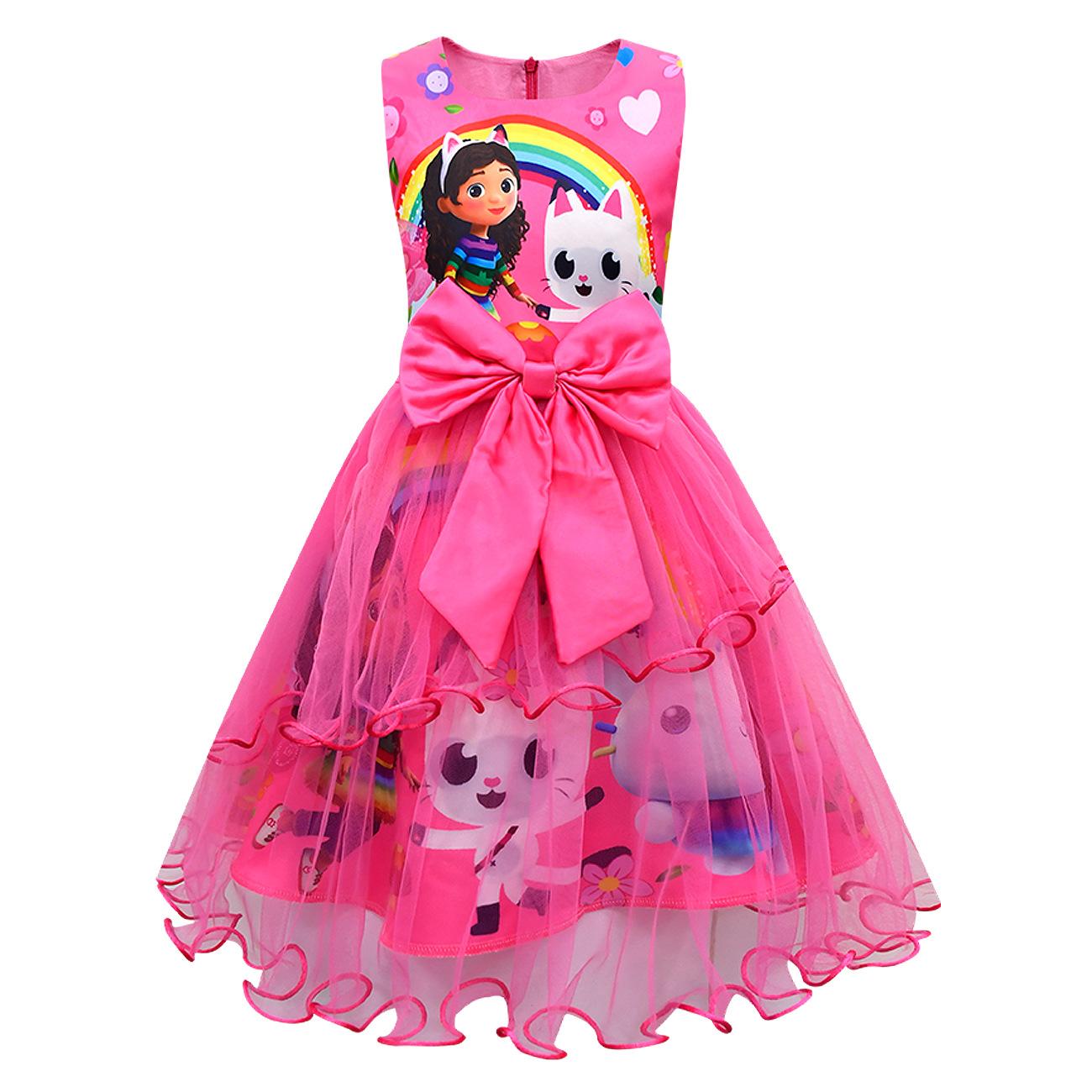 Casa de Muñecas de Gabby Niños Verano Gatos de Gabby Vestido Bebé Niñas Lindo Encaje Vestido Princesa Niñas Pequeñas Fiestas de Cumpleaños Vestidos Tocado 140 pink