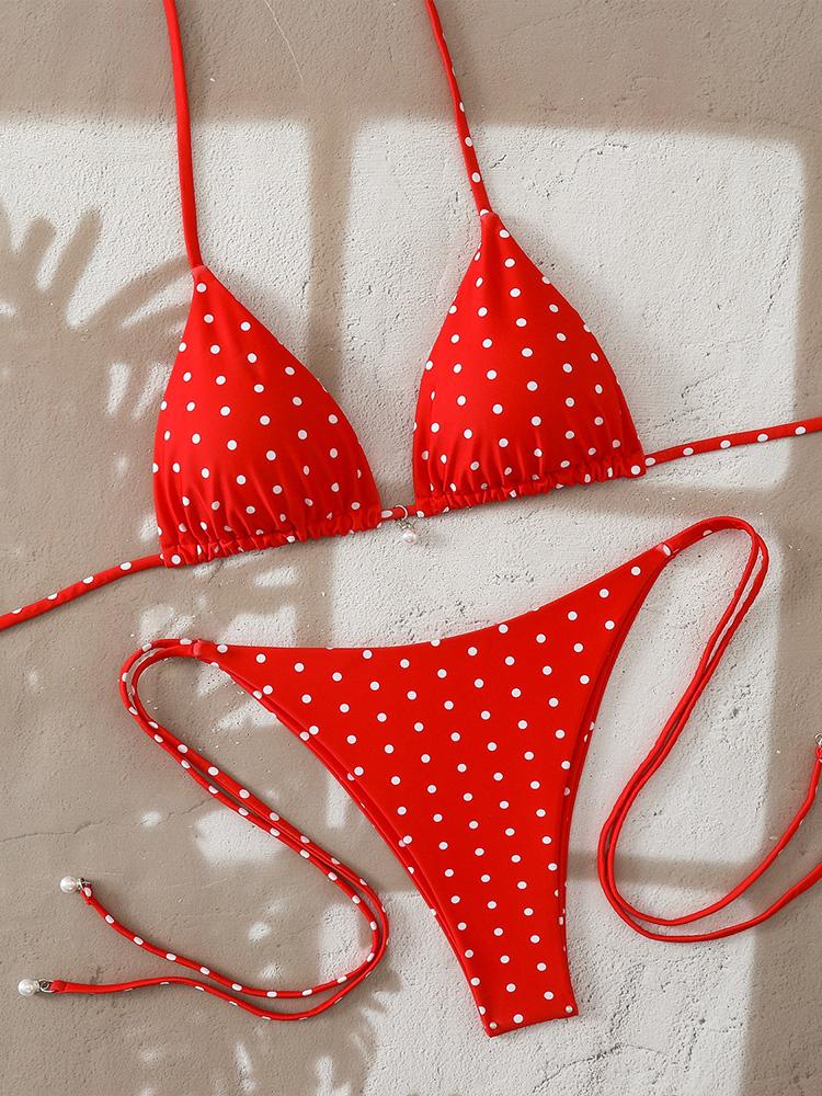 2026 Women Swimsuit Sexy Pearl Micro Bikinis Sets Dot Print Female Swimwear for Woman Bathing Suits Beachwear Trend Bikinis