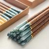 5 Pair Vintage Jade Head Wooden Chopsticks Set Comfortable To Hold Wax Free Sushi Sticks Household Meal Chopsticks Noodles