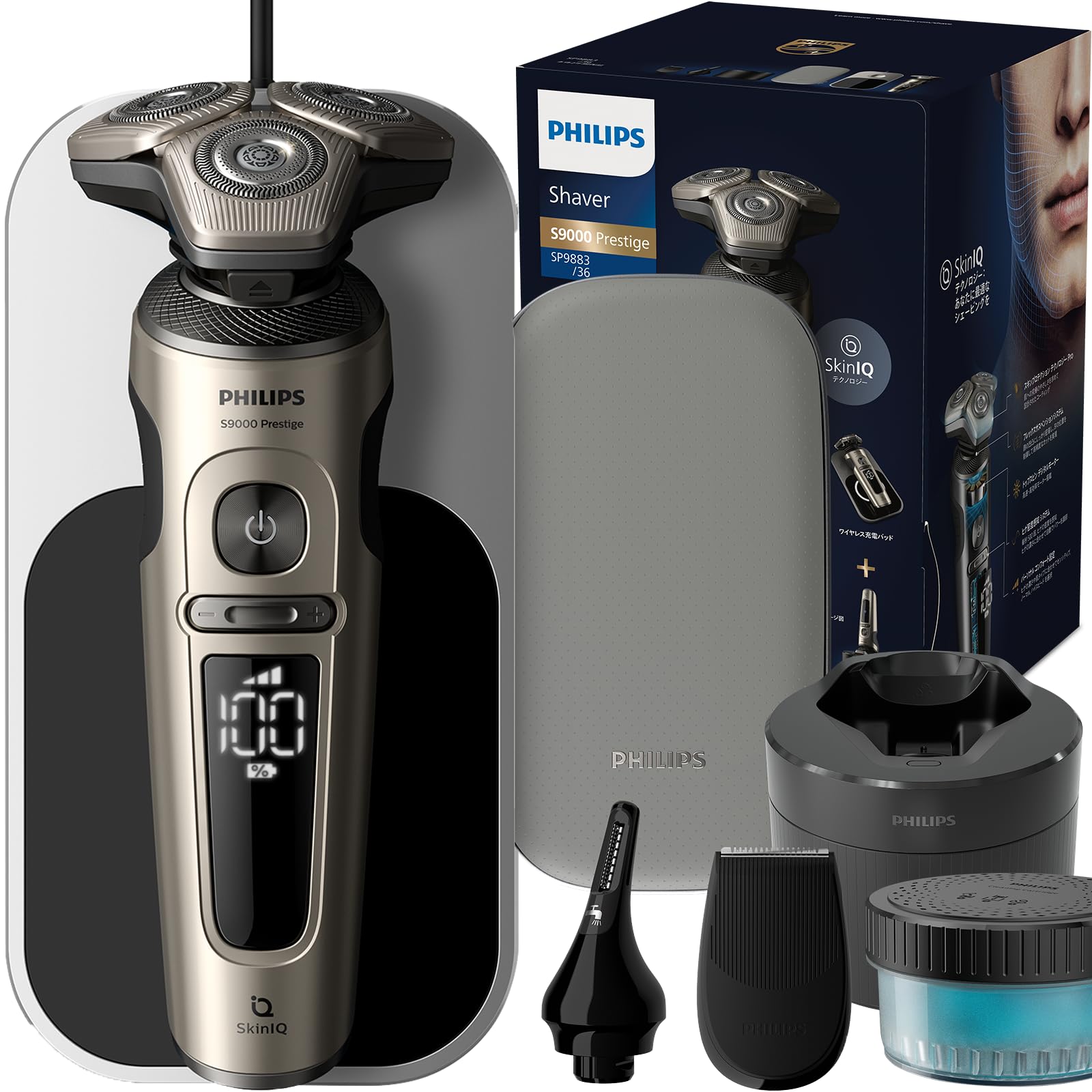 

Електробритва Philips 9000 Prestige Модель пральної машини Електробритва для чоловіків ротаційна з технологією захисту шкіри роторна ванна гоління Шампанське