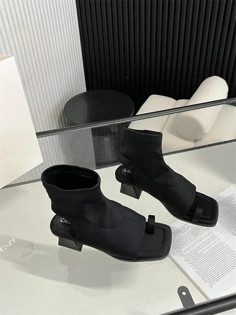 

Сандалии-гладиаторы с кольцом-клипсой на носке, женские, с открытой пяткой, на странном низком каблуке, летние ботильоны, повседневная обувь 35