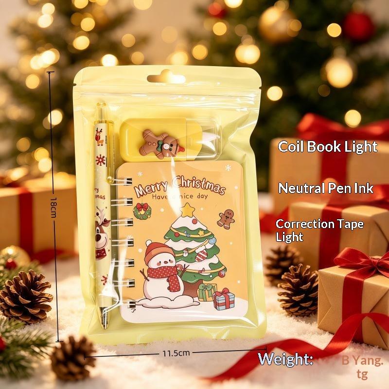Christmas Stationery Set 3 In 1 Notebook Gel Pen Christmas Keychain Santa Snowflake Design Kids Gift