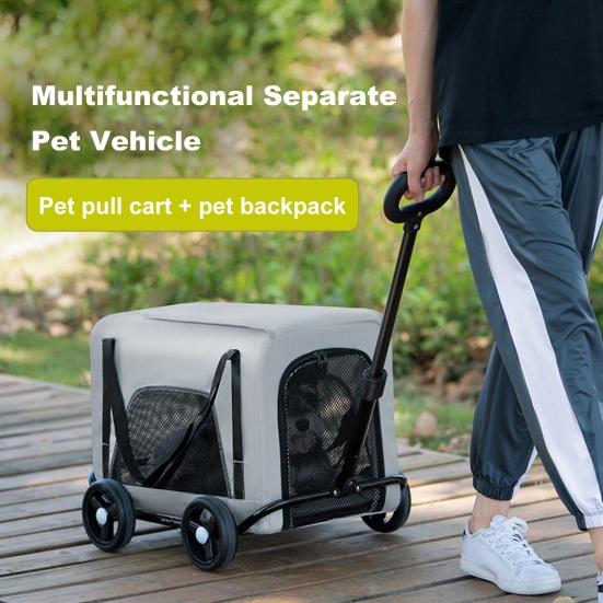 Köpek Pusetli 4 Tekerlekli Evcil Hayvan Pusetli 360° Dönebilen Geri Çekilebilir Saplı Havalandırmalı