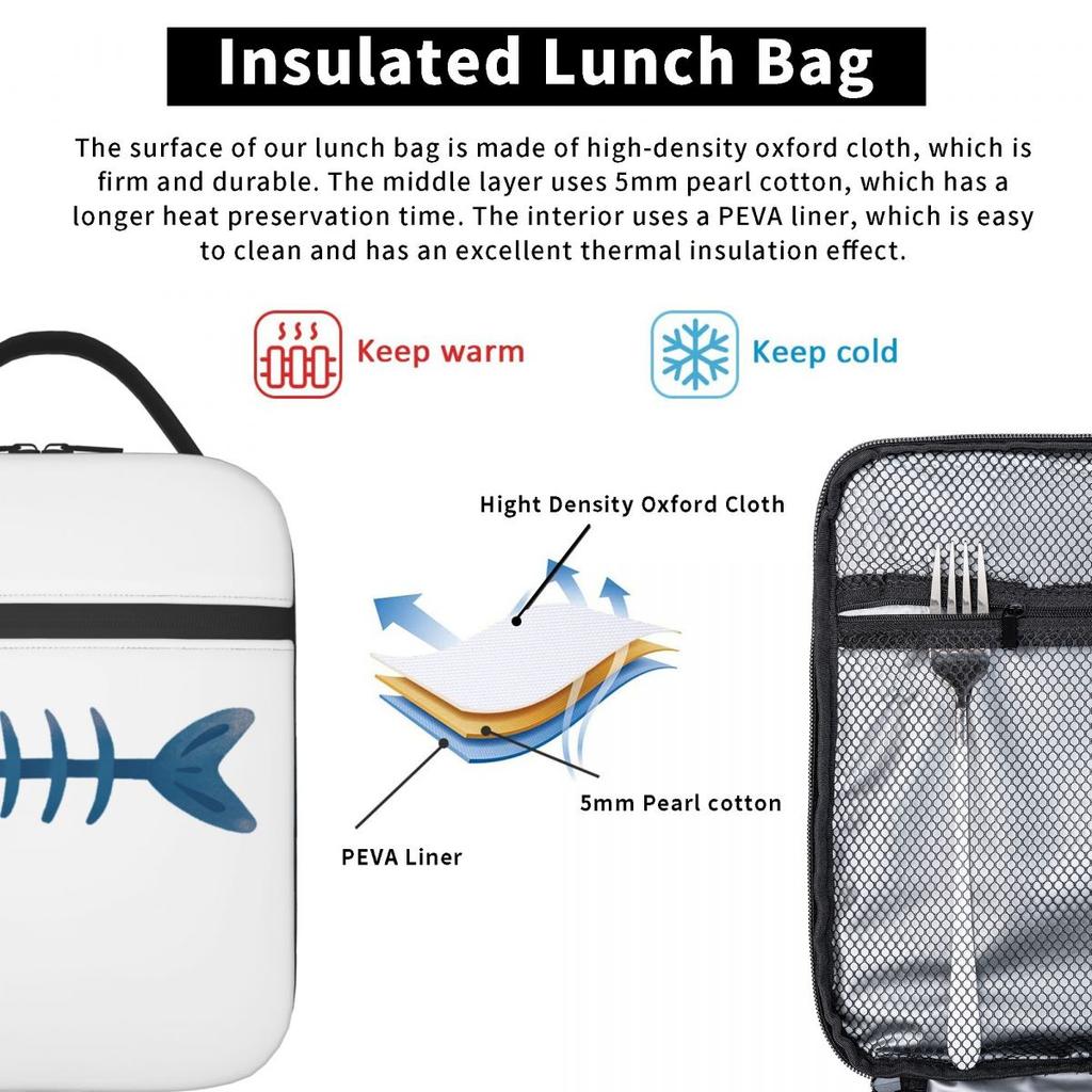 Poor Fish Insulated Lunch Bag for Women Kids Leakproof Food Boxes Thermal Lunch Box Tote