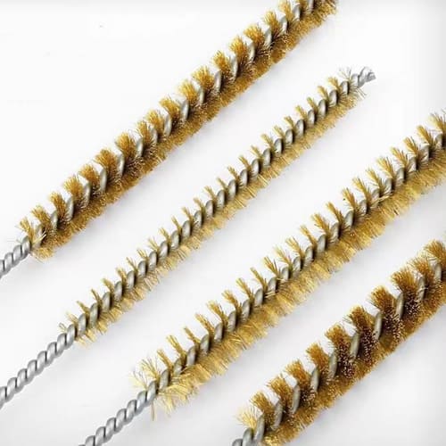 5-Piece Brass Wire Brush Set, 30cm Long, Tube Cleaning Brush with Metal Handle, Tornado Style, for Pipe, Tube, Cylinder Bore Cleaning, Rust Removal, a