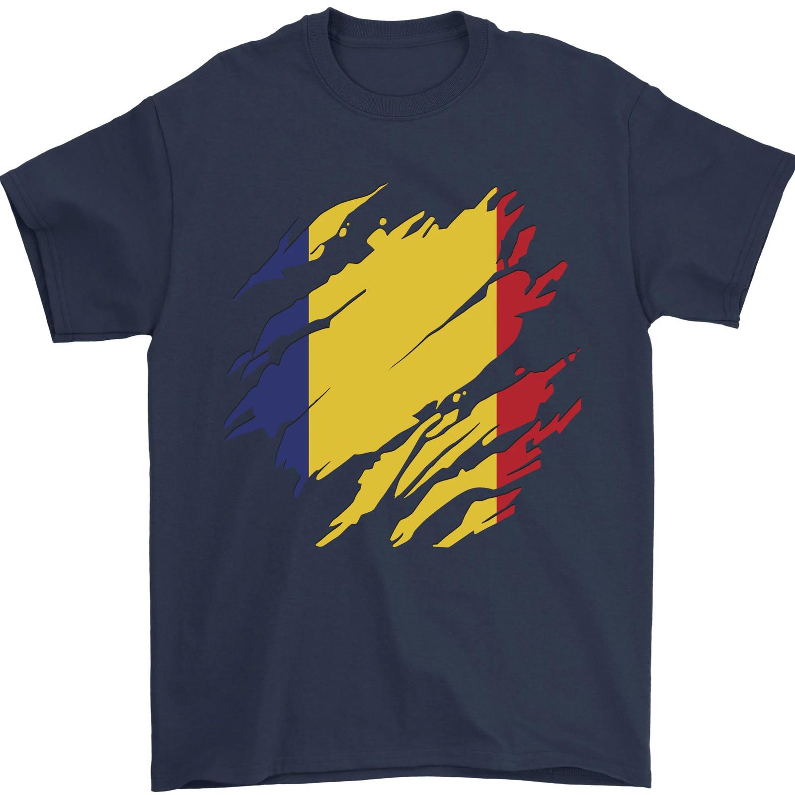 Torn Romania Flag Romanian Day Football Mens T-Shirt 100% Cotton S
