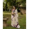Lansare Nouă – Saree Premium din Pânză de In și Bumbac cu Țesătură Argintie Patta