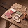 Wooden Christmas Tree Ornaments 6 Pcs Rustic Stocking Ornaments, 2D Flat Vintage Socks Hanging Decoration Distressed Texture Decor with Flower Pattern