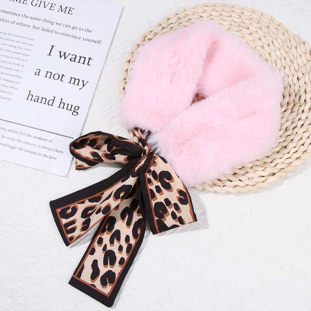 Cold Weather Warmer Neck Warmer Warmer Shawl Leopard Ribbons Plush Faux Fur Collar Scarf