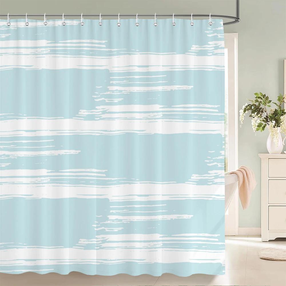 Simple Geometric Printed Shower Curtain Stripe Bath Curtain Polyester Fabric Waterproof Bathroom Curtains with Hooks Bath Screen