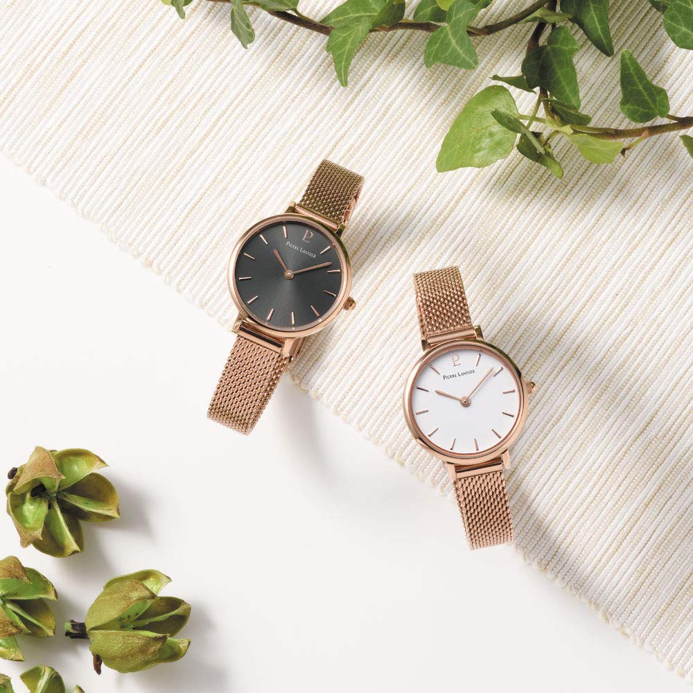 Relógio Pequeno Karine Pulseira de Malha P014H938 Importado Ouro Rosa x Cinza Carvão [Pierre Lanier] Feminino [Produto Regular]