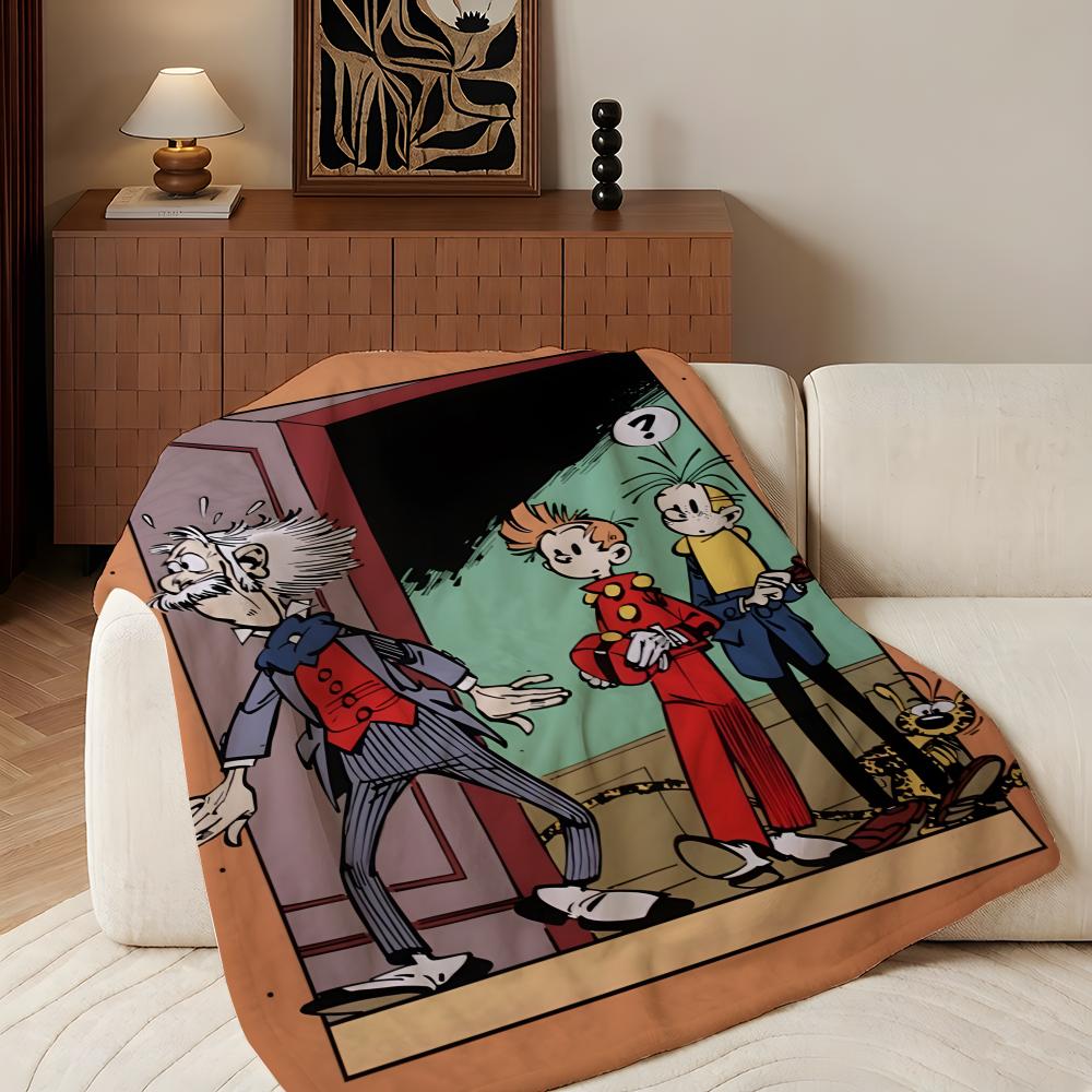 Cartoon S-Spirou en F-Fantasio Gooi Flanellen Plaid, Lichtgewicht Gezellig, Duurzaam Wasbaar schattig Cool