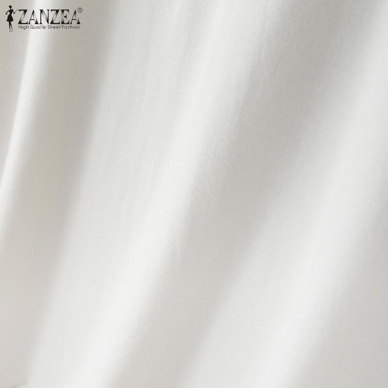 ZANZEA Women Lapel Neck Short Sleeve Stitching Embroidery Casual Tops Blouse