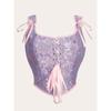 Corsé de Brocado Rosa Lavanda con Tirantes de Lazo y Cierre Frontal con Cordones Bustier con Ballenas para Mujer