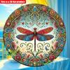 2D Flat 20*20cm1pc Colorful Dragonfly Pattern Wooden Wall Art Plaque, Round with Delicate Floral and Insect Design for Home, Garage, Garden and Cafe