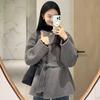 Korean Style Grey Wool Coat: 2025 Autumn/Winter Petite Belted Hepburn Woolen Outerwear