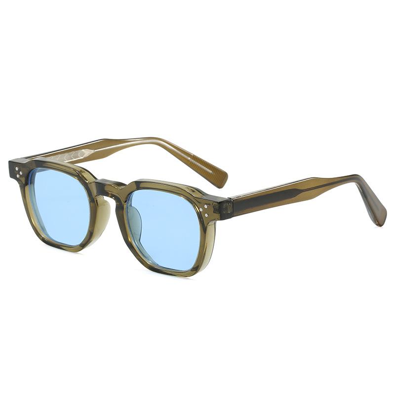 Retro Rivets Men Square Sunglasses Fashion Blue Green Trending Shades Uv400 Women Clear Frame  Hombre