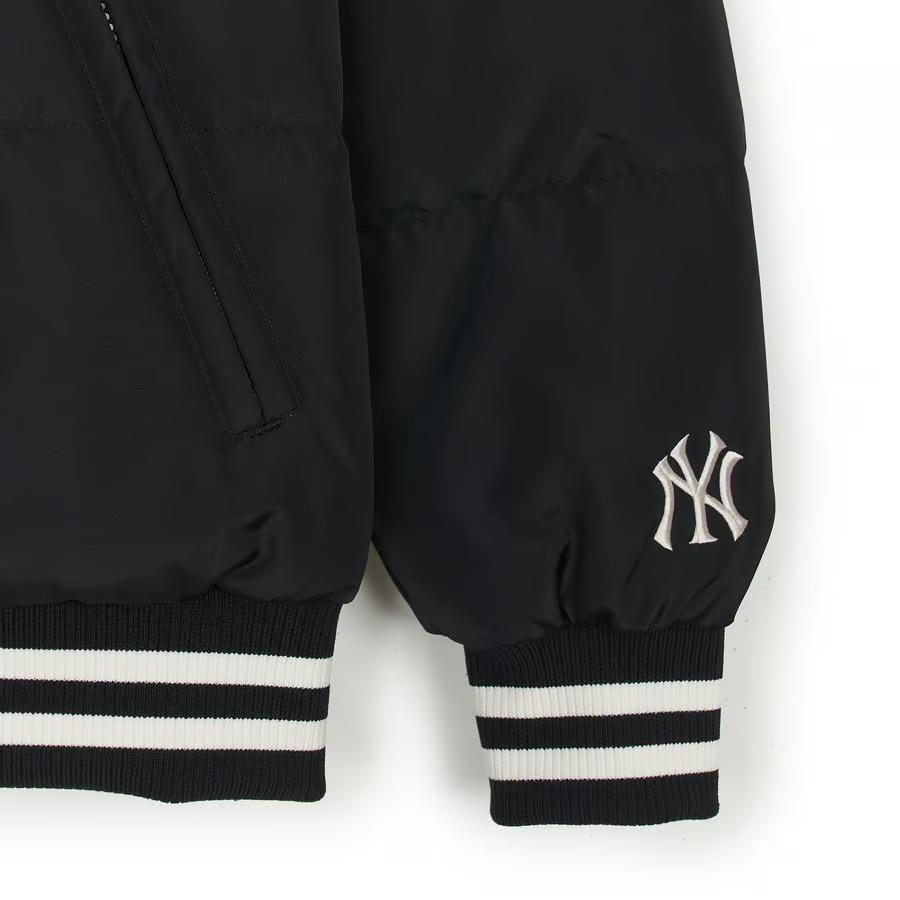 New MLB Varsity Front Cursive Rib Mid Short Down Jkt Baseball Jacket Unisex Black 3ADJV0346-50BKS