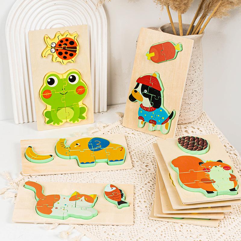 Children'S Wooden 3D Three-Dimensional Puzzle 1 To 3 Year Old Baby Early Education Traffic Figure Puzzle Buckle Puzzle Toy