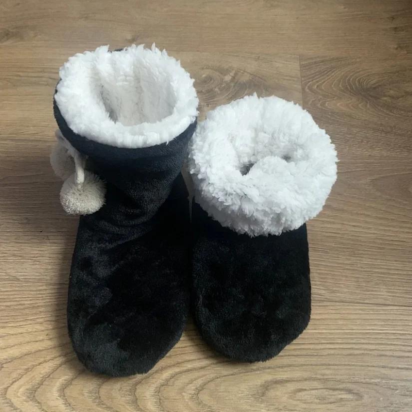 Men's and Women's Home Slipper Boots Autumn Winter Warm Fuzzy Indoor Fur Ball Plush Non Slip Grip Fluffy Female Floor Shoes Flat Ladies