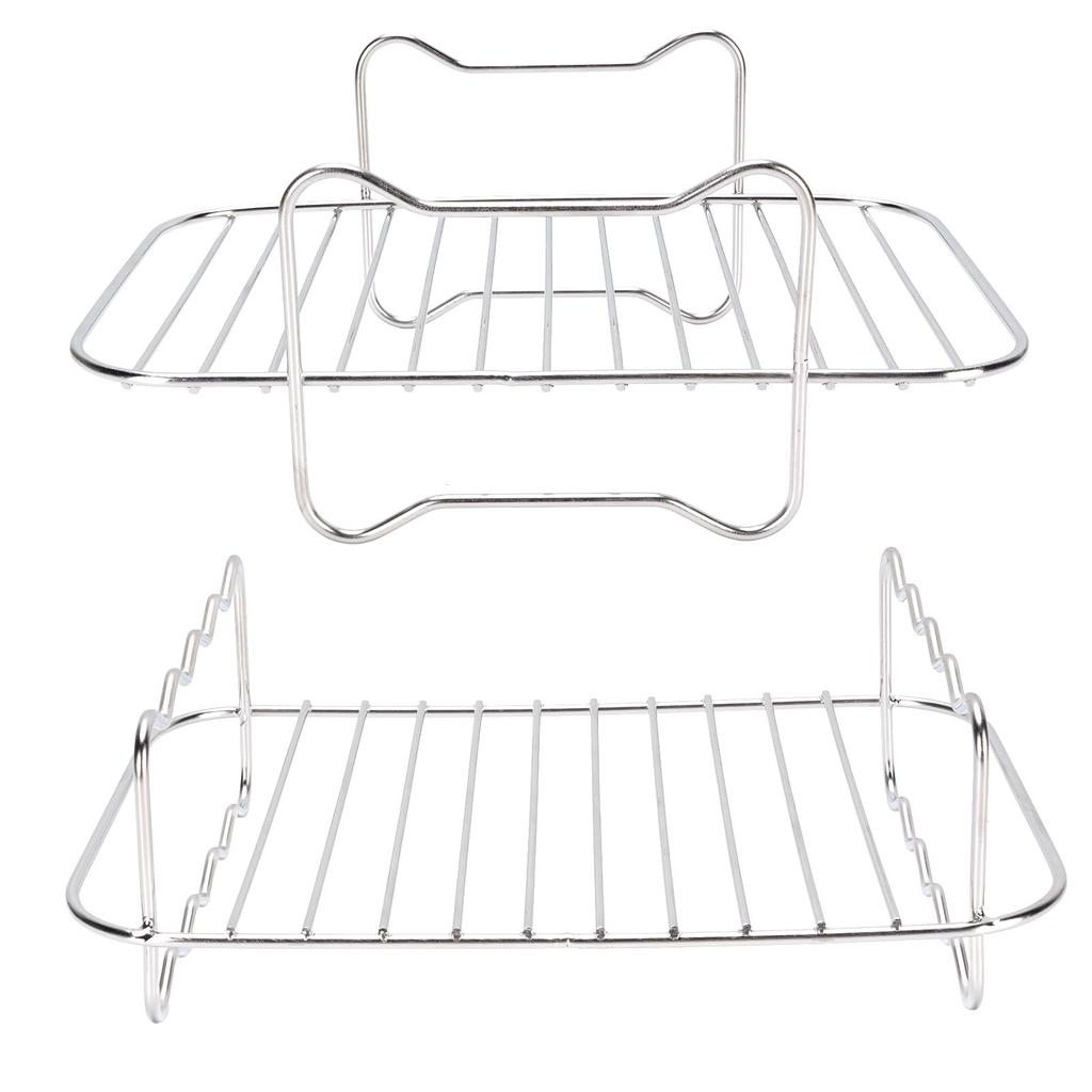 2PCS Double Layer Fryer Rack Set 304 Stainless Steel Stackable Rectangular Fryer Skewer Rack for Fryer Accessories