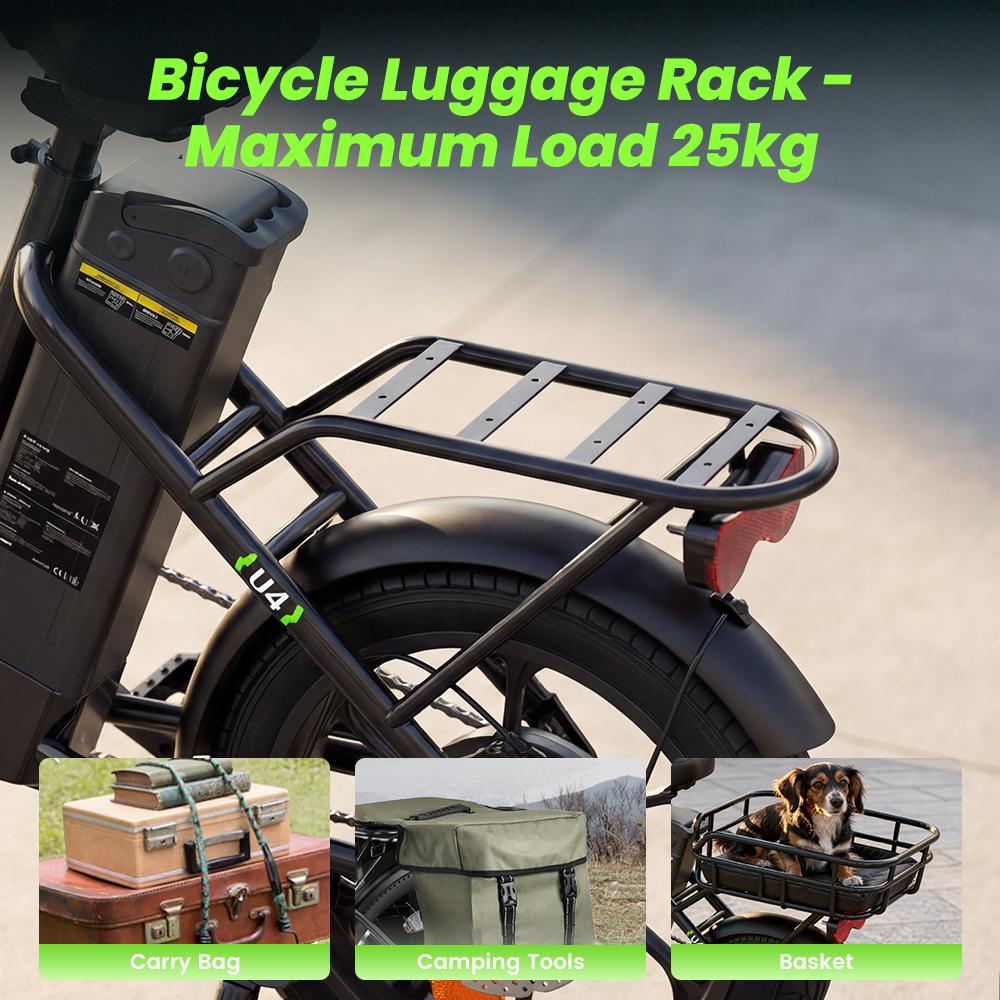 U4 Electric Bike 10.4Ah Battery 25KM/H Max Speed Front Suspension Disc Brake 3-Speed Modes 55+ Miles Range Compact Electric Bicycle with 16'' Tires