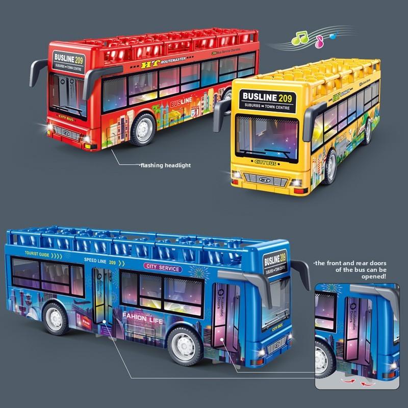 Sightseeing Plastic Bus With Sound And Light Functions Children Toy Inertia