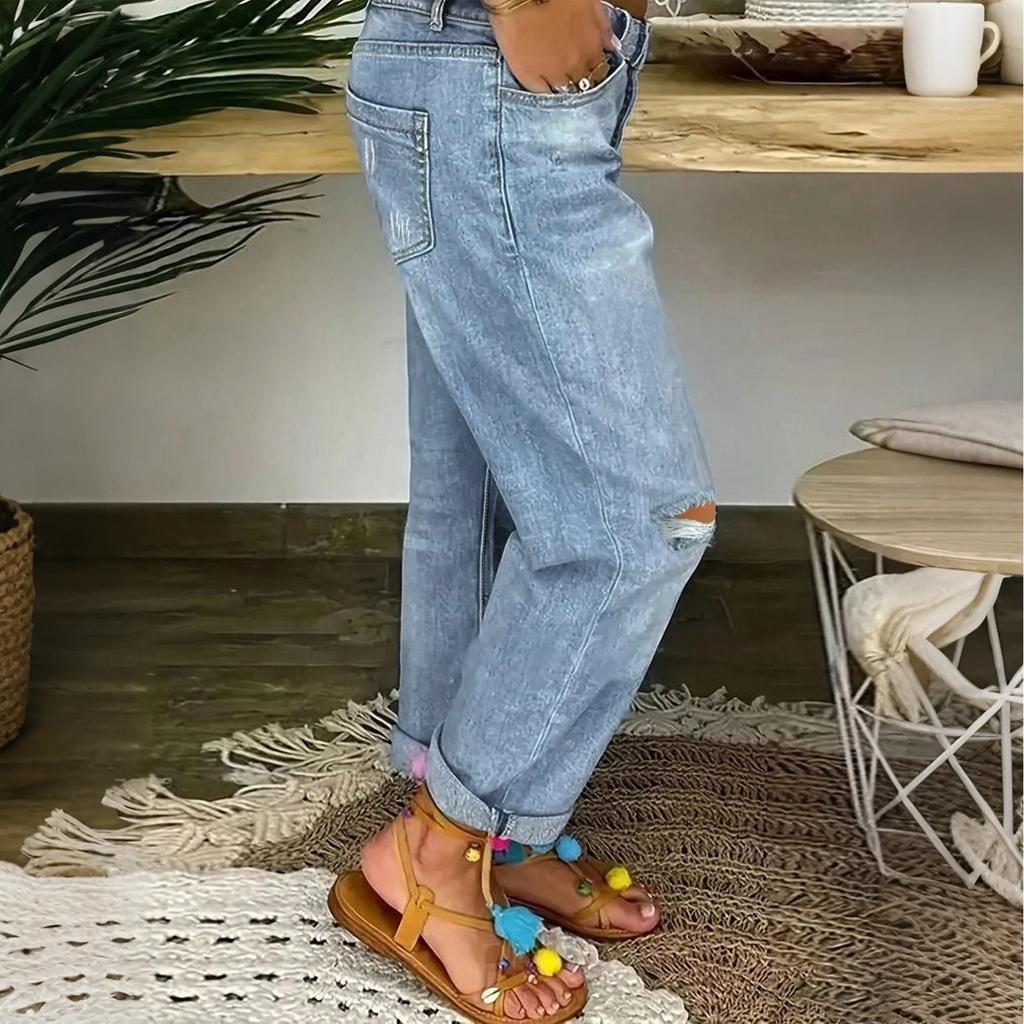 Women's Solid Color Casual Fashion Pants, Solid Color Versatile Slim Fit Jeans