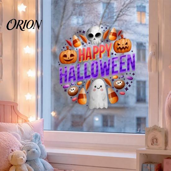 Durable Sunproof Glass Stickers Halloween Window Clings, Cute Ghost Pumpkin Skull Happy Sticker, Reusable Skeleton Theme Party Supplies Double
