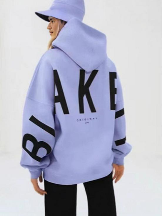 Damen-Kapuzenpullover-Sweatjacke mit großem Aufdruck und Fleecefutter, Frühling/Herbst 2025