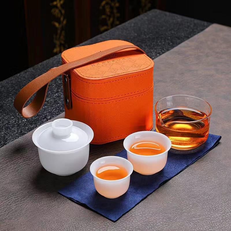 White ice seed jade porcelain travel tea set Kuaike cup business event souvenir company annual meeting gift