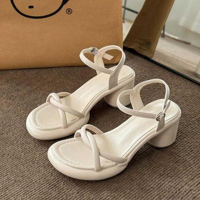 Damen Thi Absatz Sandalen Sommer Fee Sle Offene Zehenpartie Römische Hohe Absätze Modebewusst Lässig Tief Ausgeschnitten PU Gefüttert Schwarze Slingback Spitz zulaufende Schuhe