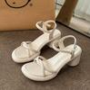 Women Thi Heel Sandals Summer Fairy Sle Open Toe Roman High Heels Faionable Casual Low Cut PU Lined Black Slingback Ponted Shoes